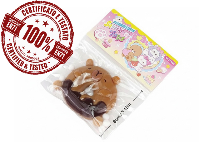 SQUISHY CAPIBARA DONUTS (TPR+PVA) 8cm (In Busta PVC 15x15cm)…x16…x384